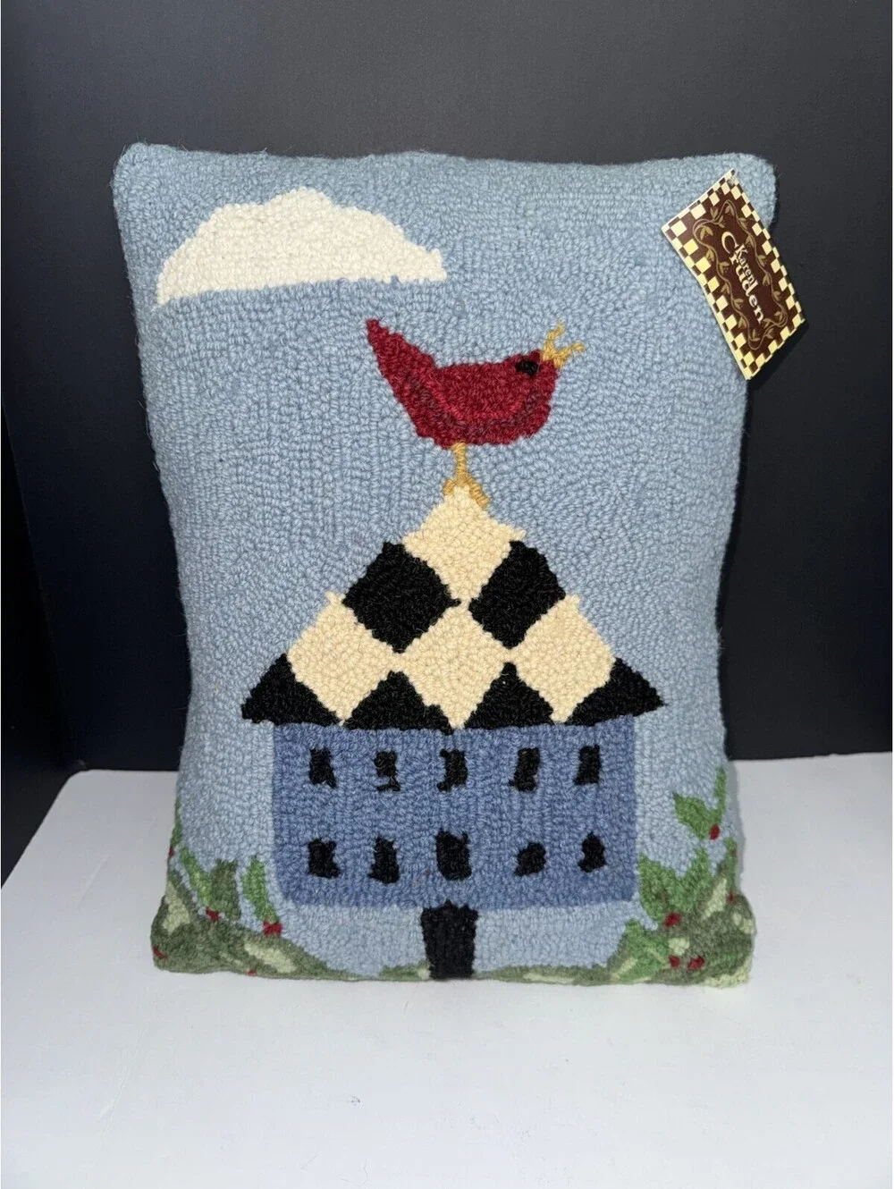 Peking Handicraft Artist Karen Cruden Hook Pillow Insert 15”x11” Red Bird House